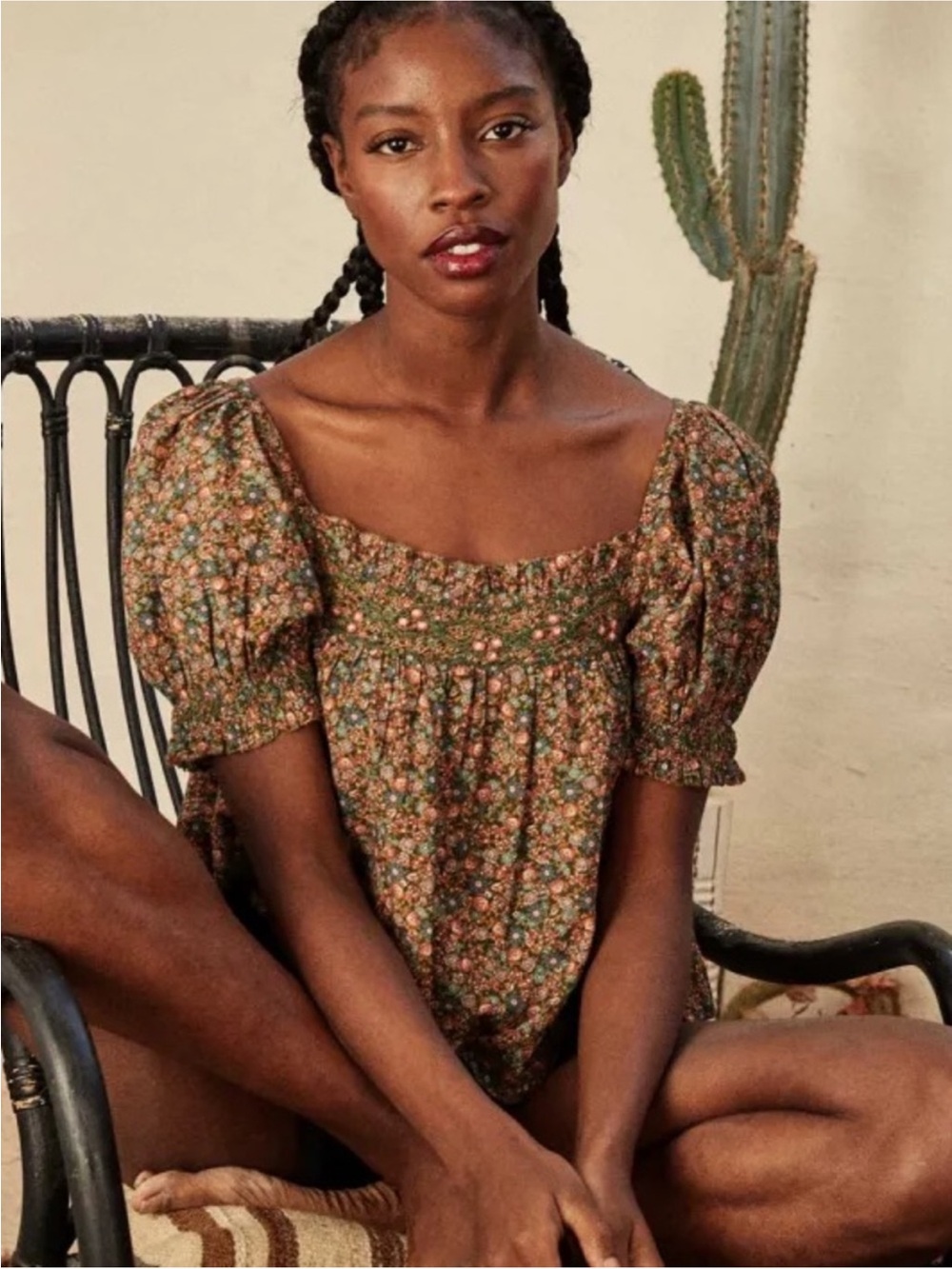 Doen XS Elba short sleeve top in Yellow Laurel Canyon Rose print